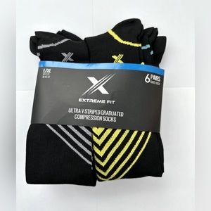 Extreme Fit Ultra V-Striped Graduated Compression Socks Knee High L/XL 6 Pairs